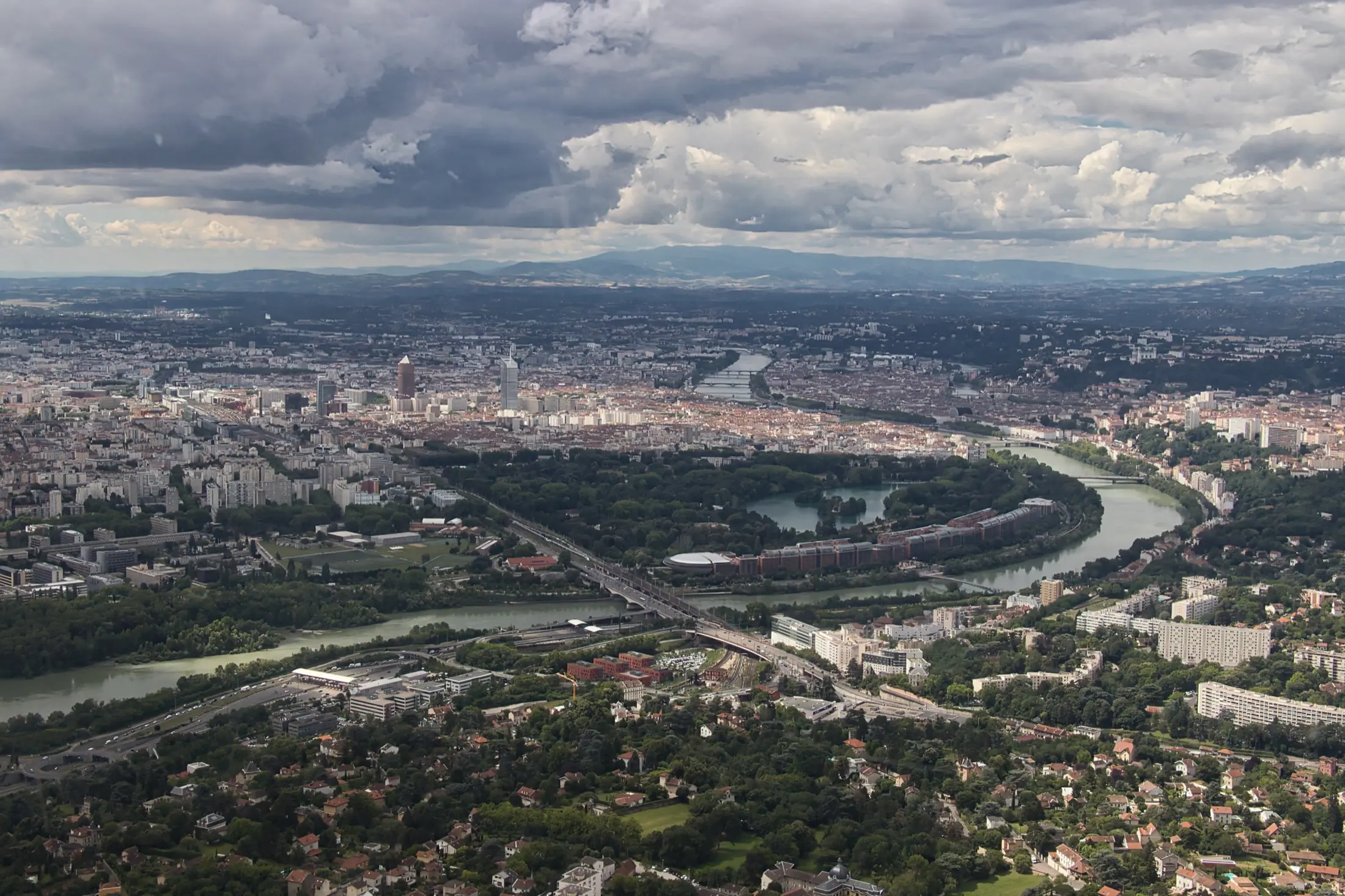 Lyon, le parc de la Tête d’Or et le Rhône vus du ciel